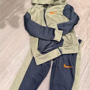 Nike Kids' Olive and Black therms fit Jogger Set with Orange Accents